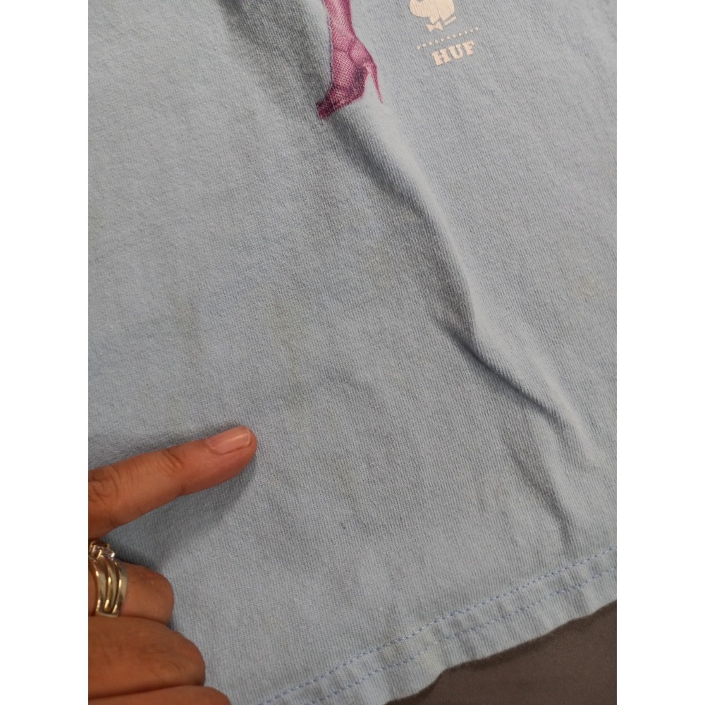 HUF x Playboy Mens Graphic T-Shirt Light Blue Pin Up Bunny Logo Size M - Picture 3 of 9